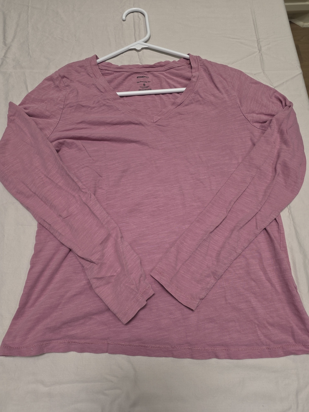 100% Cotton Sonoma Mauve V-Neck Long Sleeve Tee
